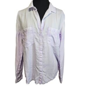 Kelleydeeee OG Lyocell Button Down Shirt Light Purple Distressed Frayed Hem